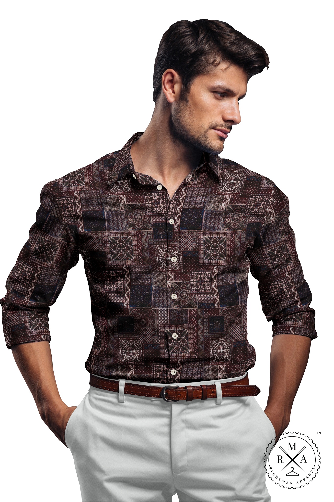 Mixed Design Brown and Wine Box Print Shirt SH249